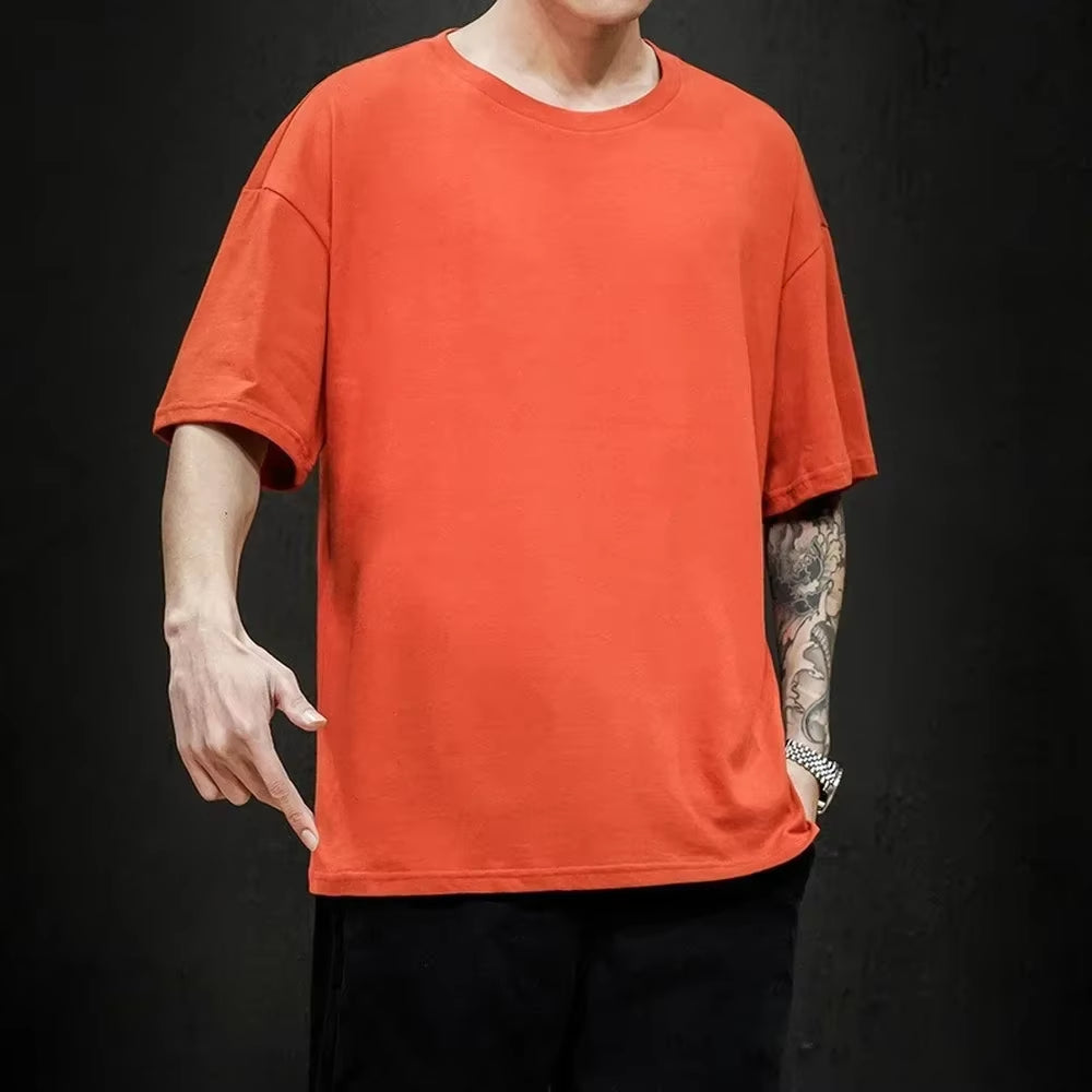 Cotton New Summer Men'S T Shirt Solid T Shirt Mens Oversized Five Half Short Sleeve Casual Cotton Mens Streetwear Top Tees