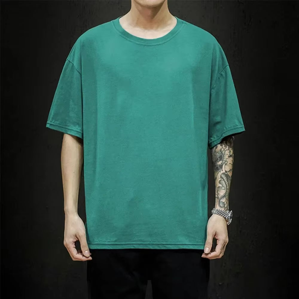 Cotton New Summer Men'S T Shirt Solid T Shirt Mens Oversized Five Half Short Sleeve Casual Cotton Mens Streetwear Top Tees