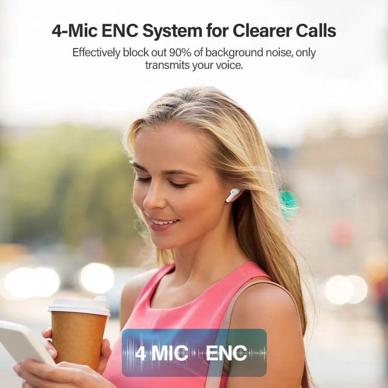 T13 Wireless Headphones 7.2Mm Drivers TWS Bluetooth 5.1 Earphones 40H Long Playtime Fast Charge 4 Mic ENC HD Call Earbuds