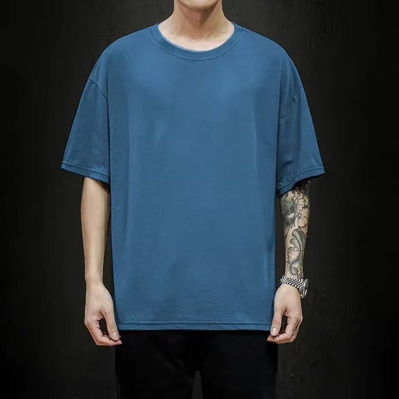 Cotton New Summer Men'S T Shirt Solid T Shirt Mens Oversized Five Half Short Sleeve Casual Cotton Mens Streetwear Top Tees