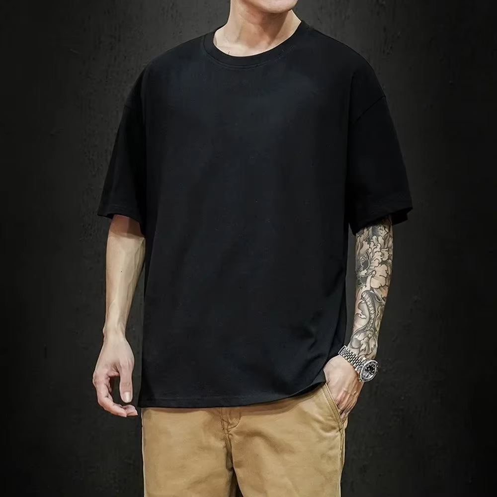 Cotton New Summer Men'S T Shirt Solid T Shirt Mens Oversized Five Half Short Sleeve Casual Cotton Mens Streetwear Top Tees
