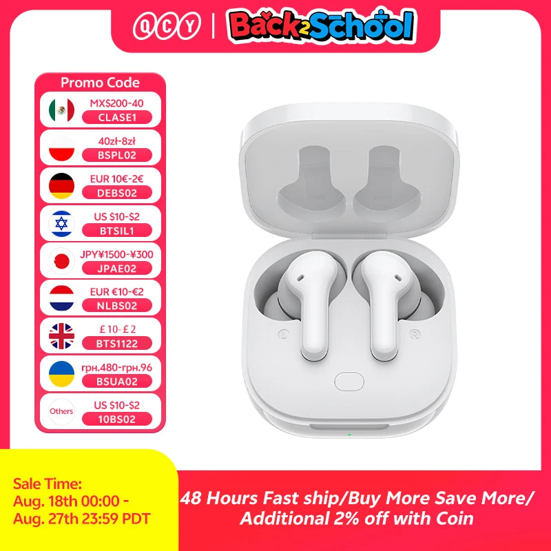 T13 Wireless Headphones 7.2Mm Drivers TWS Bluetooth 5.1 Earphones 40H Long Playtime Fast Charge 4 Mic ENC HD Call Earbuds
