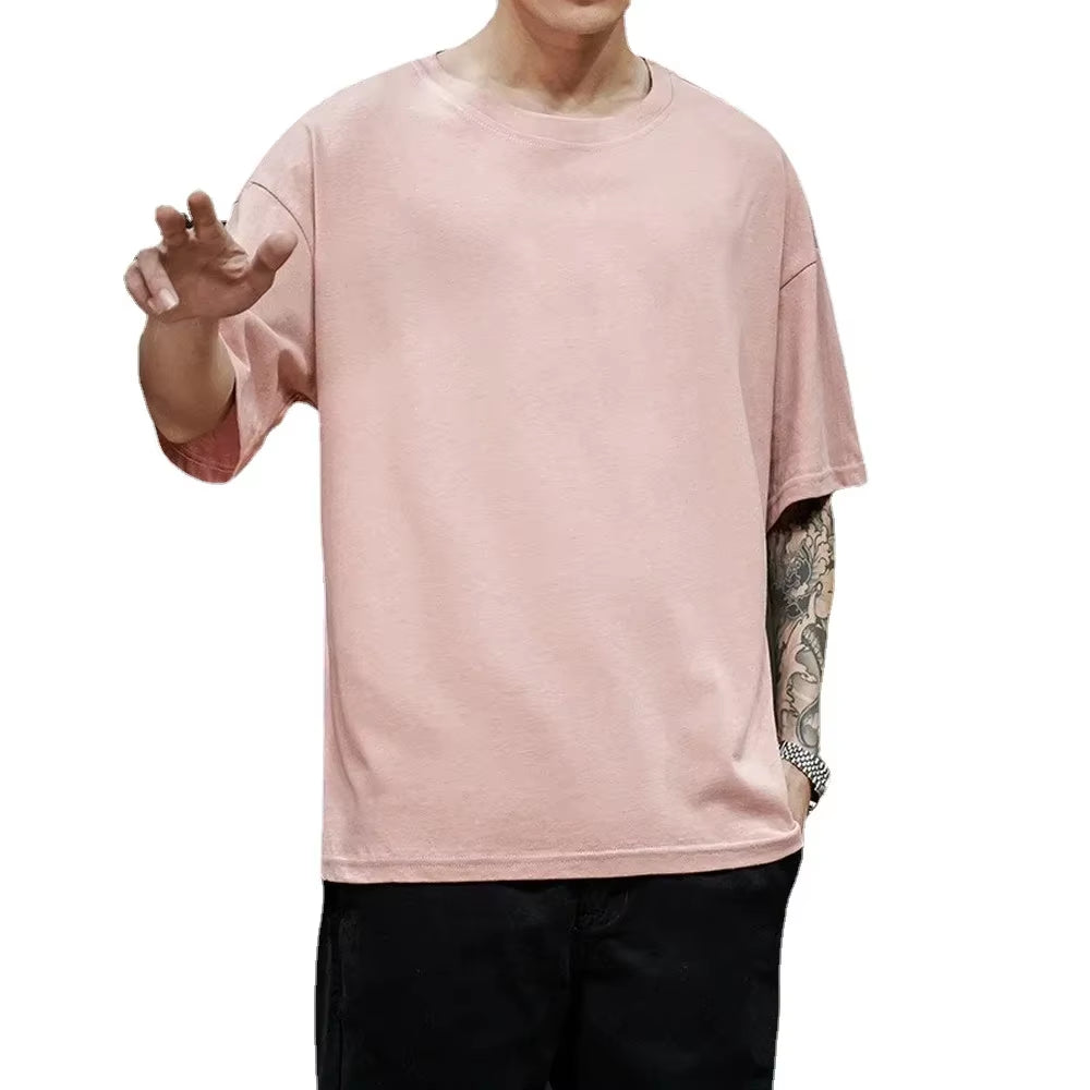 Cotton New Summer Men'S T Shirt Solid T Shirt Mens Oversized Five Half Short Sleeve Casual Cotton Mens Streetwear Top Tees