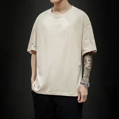 Cotton New Summer Men'S T Shirt Solid T Shirt Mens Oversized Five Half Short Sleeve Casual Cotton Mens Streetwear Top Tees