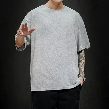 Cotton New Summer Men'S T Shirt Solid T Shirt Mens Oversized Five Half Short Sleeve Casual Cotton Mens Streetwear Top Tees