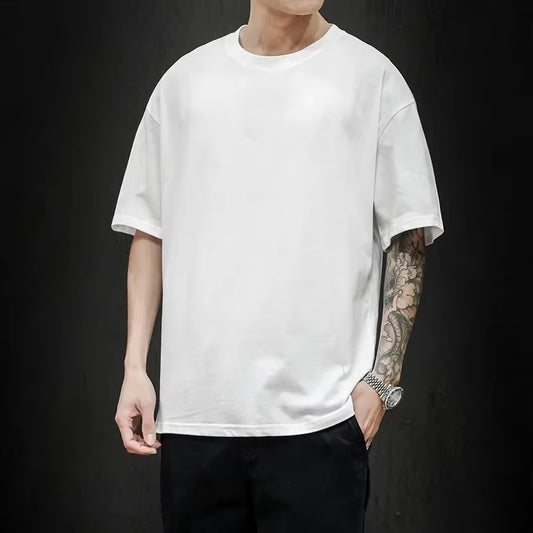 Cotton New Summer Men'S T Shirt Solid T Shirt Mens Oversized Five Half Short Sleeve Casual Cotton Mens Streetwear Top Tees